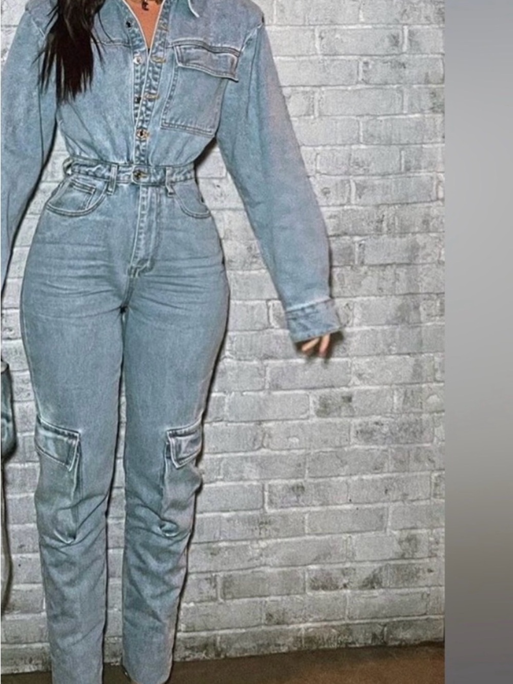 PLT Light Wash Blue High-Waist Denim Jumpsuit